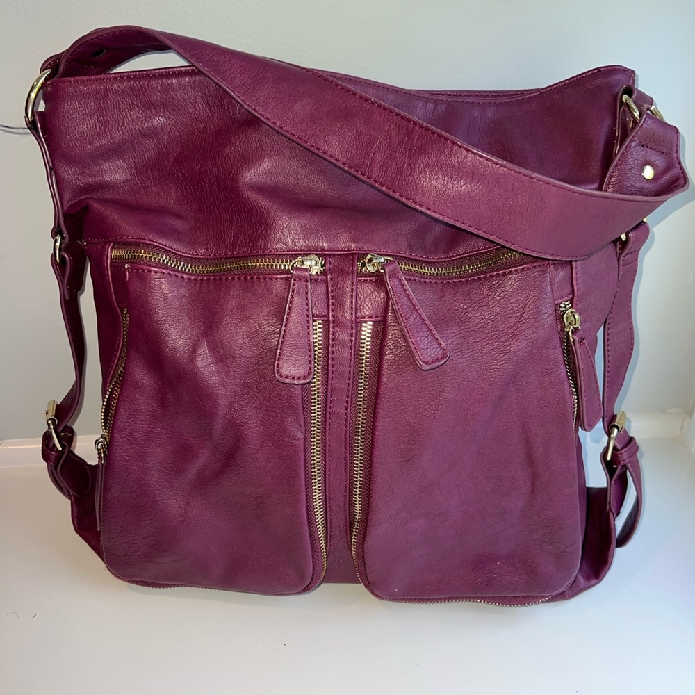 CHARMING CHARLIE SHOULDER TOTE BAG in PURPLE FAUX LEATHER
